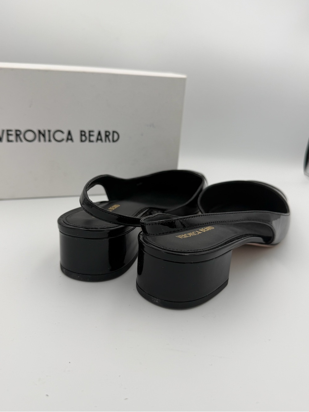 NEW Veronica Beard Cecile Leather Cap-Toe Slingback block heel 9.5M Black - Picture 6 of 9